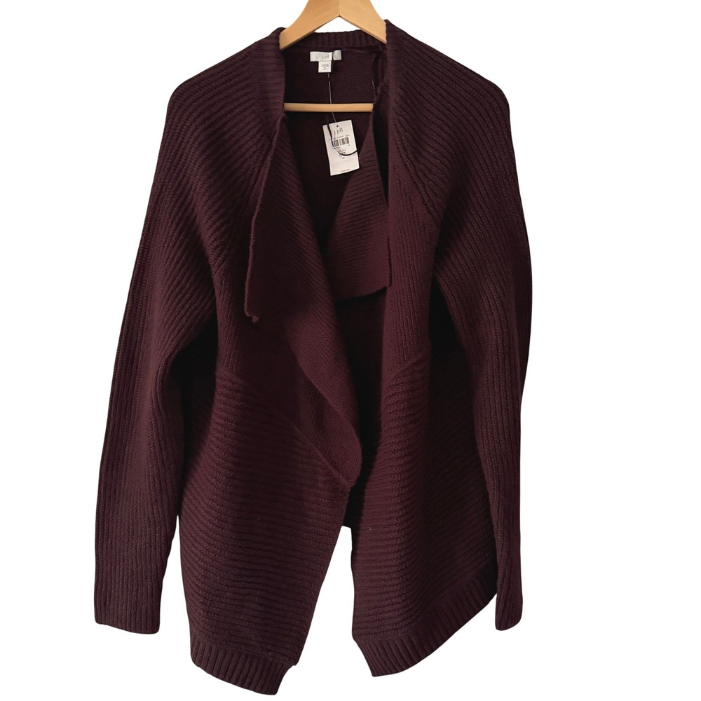 J. Jill Cardigan Womens Medium Tall Dark Fig Purple NWT Open‎ Front Draped Knit